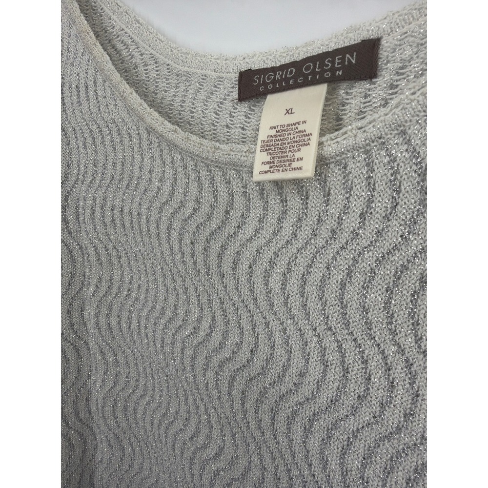 Sigrid Olsen 3 Piece Set Metallic Knit Cardigan Cami Silk Blend Pants Grey 16 L - Picture 9 of 16